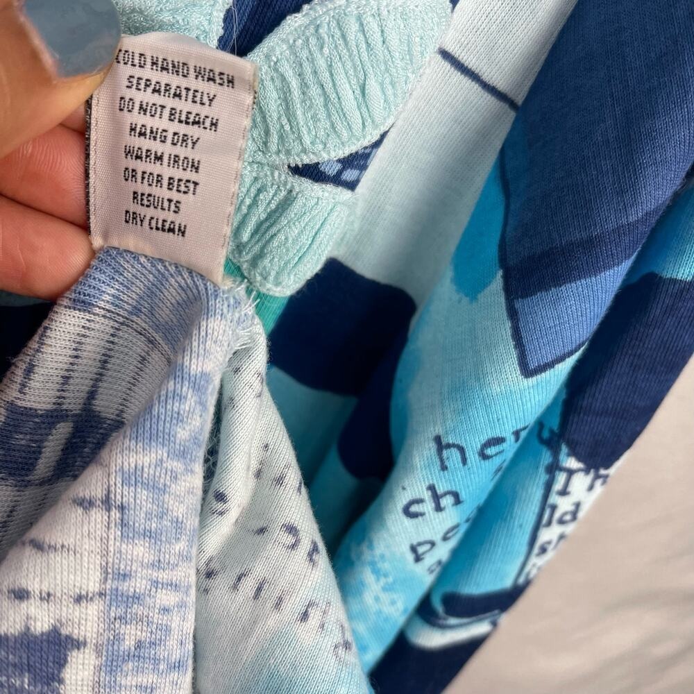 Anuna's Blue Abstract Newspaper Print Ruffle Handkerchief Tunic XL Lagenlook - Picture 10 of 10